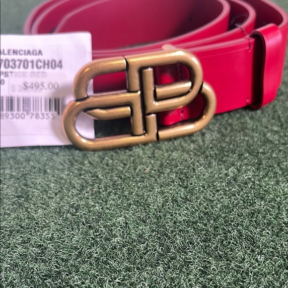 Balenciaga Red Belt with Gold Buckle - Picture 2 of 10